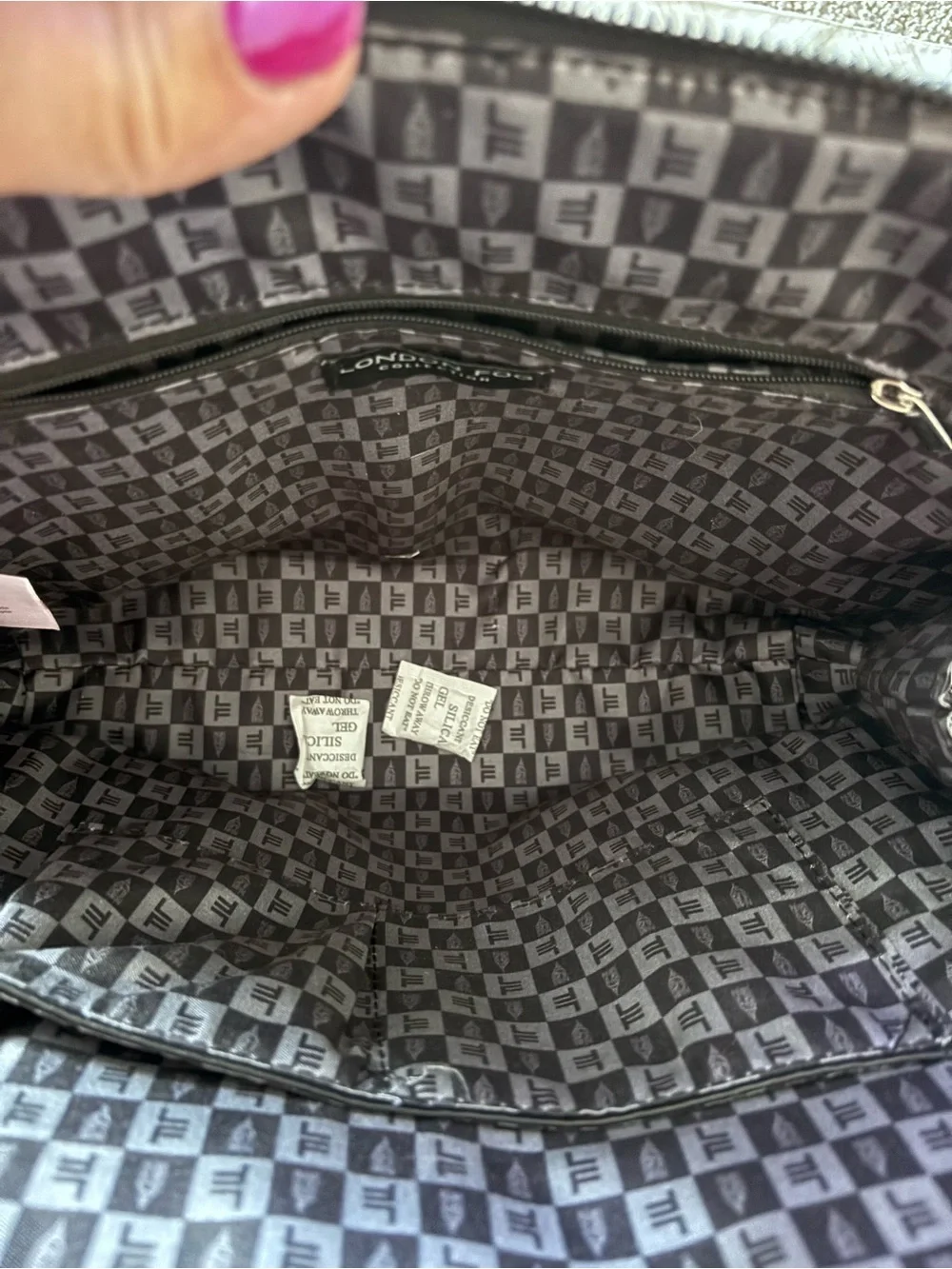 London Fog Black & Charcoal Check Dome Satchel